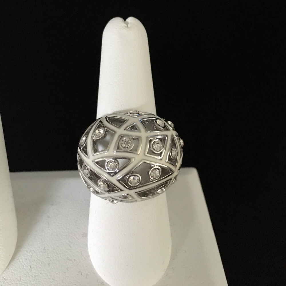 Lia Sophia Silver Dome Ring with Clear Stones